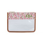 Front view of the monogrammed clear pouch showing initials placed at the top right corner